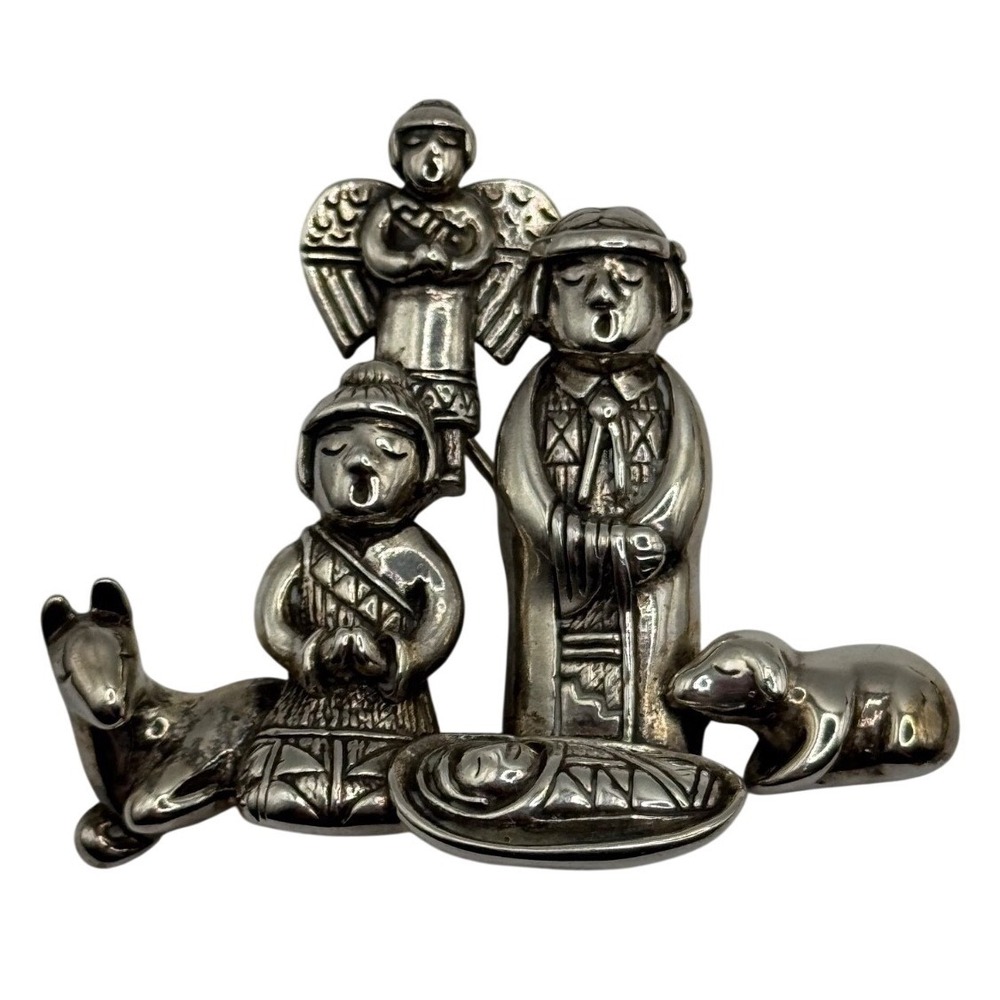 Vintage Carol Felley 1992 Sterling Silver Southwest Nativity Brooch Pendant